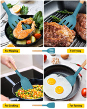 Load image into Gallery viewer, Pack of 2 Silicone Cooking Spatula, Heat Resistant Solid Turner, Non Stick Slotted Spatulas with Wooden Short Handle,Ideal Wood Kitchen Utensils Set for Frying, Baking, Flipping, Turning