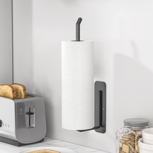 Paper Towel Holder Under Cabinet - Both Available in Adhesive and Drilling - Black Paper Towel Holder Wall Mount - Upgraded Aluminum Paper Towel Rack for Kitchen, Bathroom