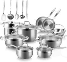 Load image into Gallery viewer, Duxtop Professional Stainless Steel Induction Cookware Set, 19PC Kitchen Pots and Pans Set, Heavy Bottom with Impact-bonded Technology