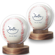 Load image into Gallery viewer, JupDec Baseball Display Case, Round Clear Ball Holder with Wooden Base, Autograph Baseball Stand Box for Single Ball, Acacia Wood, Brown