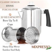 Load image into Gallery viewer, Mixpresso Stainless Steel Stovetop Coffee Percolator, 52 oz Classic Percolator Coffee Pot, Excellent As Camping Pot, 12 Cup Stainless Steel Camping Coffee Makers, Cool-Touch Handle.
