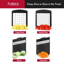 Load image into Gallery viewer, All-in-1 Vegetable Chopper and Mandoline Slicer for Kitchen - Cheese Grater, French Fry Cutter, Cheese Slicer - Bonus Handheld Spiralizer Included (6 in 1, Black/White)