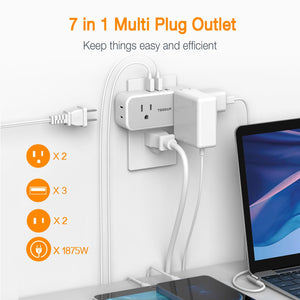 Surge Protector Outlet Extender, TESSAN Multi Plug Splitter with 4 Electrical Outlets 3 USB Ports(1 USB C), Multiple Plug Mini Wall Expander for Home Bathroom Office Dorm Room Essentials