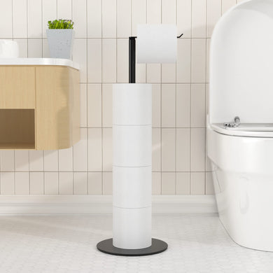 Toilet Paper Holder Stand and Dispenser for 4 Spare Rolls, Stainless Steel Free-Standing Toilet Tissue Paper Roll Storage Shelf