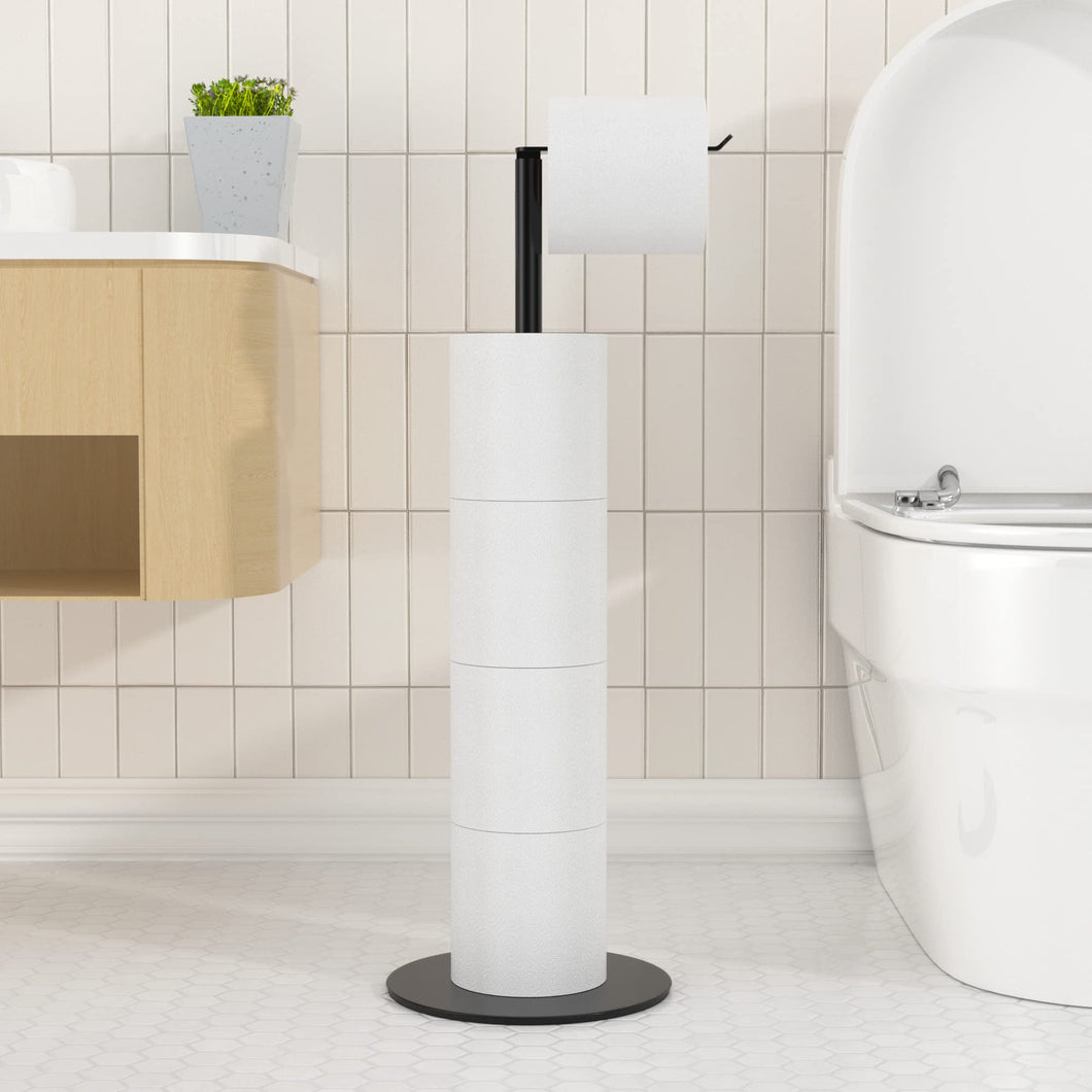 Toilet Paper Holder Stand and Dispenser for 4 Spare Rolls, Stainless Steel Free-Standing Toilet Tissue Paper Roll Storage Shelf
