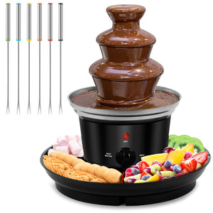 MINI Chocolate Fondue Fountain, 32-Ounce Stainless Steel Electirc Chocolate Fondue Set, 3-Tier Chocolate Melting Foundue Set with 6 Stainless Steel Forks for Chocolate, Butter, Candy (Black)