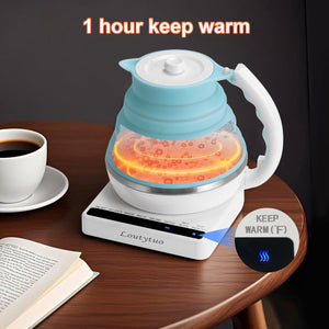 Ultrathin Food Grade Silicone Travel Foldable Electric Kettle Variable Temperature Control with Dual Voltage, Auto Shutoff & Boil Dry Protection & Keep Warm, 555ML 110-220V US Plug (Black)