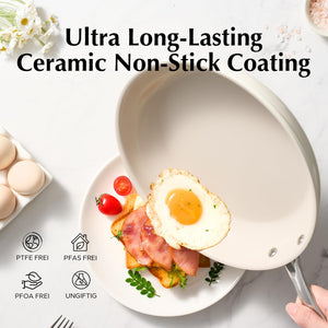 Redchef Nonstick Frying Pans Set, Ceramic Pan Skillet, Non Toxic Pans for Cooking, 8" 9.5" 11" Ceramic Frying Pan Set PFAS & PTFE & PFOA Free with Stay Cool Handle, Dishwasher & Oven Safe, Beige White
