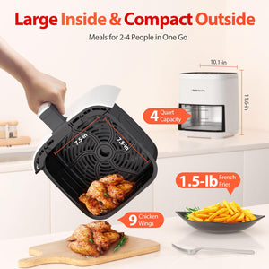 Air Fryer, Beelicious 8-in-1 Smart Compact 4QT Air Fryers, Shake Reminder,450°F Digital Airfryer with Flavor-Lock Tech,Tempered Glass Display, Dishwasher-Safe & Nonstick, Fit for 1-3 People, Avo Green