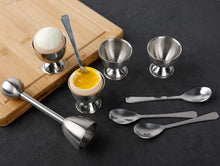 Load image into Gallery viewer, Egg Cracker Topper Set Soft Hard Boiled Eggs Separator Holder Include 4 Egg Spoons and 4 Egg Cups 1 Shells Remover Top Cutter Stainless Steel for Breakfast Kitchen Tool