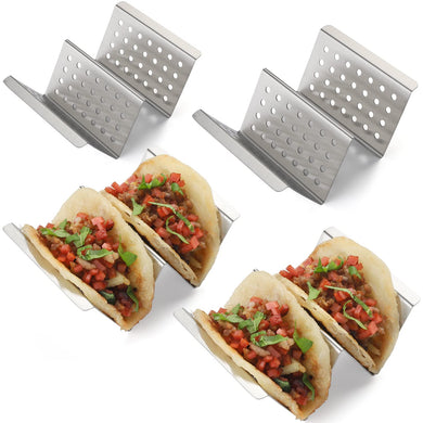 YellRin Taco Holders Stainless Steel Taco Holder Stands Set of 4 Each Taco Rack Holds 2 Soft & Hard Shell Tacos for Taco Rack, Taco Shell Holder, Taco Tray, Oven, Grill (4)