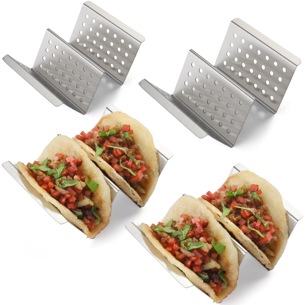 YellRin Taco Holders Stainless Steel Taco Holder Stands Set of 4 Each Taco Rack Holds 2 Soft & Hard Shell Tacos for Taco Rack, Taco Shell Holder, Taco Tray, Oven, Grill (4)