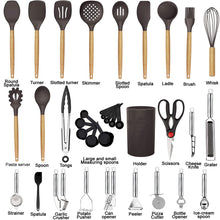 Load image into Gallery viewer, Kitchen Utensils Set- 35 PCs Cooking Utensils with Grater,Tongs, Spoon Spatula &amp;Turner Made of Heat Resistant Food Grade Silicone and Wooden Handles Kitchen Gadgets Tools Set for Nonstick Cookware