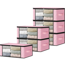 Load image into Gallery viewer, HomeHacks Storage 3-Pack Clothes Organizer Storage Bags Foldable Storage Box with Large Clear Window Sturdy Handles for Closet, Dorm, Pillows, Bedding, Clothes, Blankets, 35L, Gray