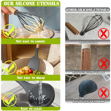 Load image into Gallery viewer, Umite Chef 36pcs Silicone Kitchen Cooking Utensils with Holder, Heat Resistant Cooking Utensils Sets Wooden Handle, Nonstick Kitchen Gadgets Tools Include Spatula Spoons Turner Pizza Cutter(Grey)