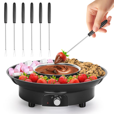 10oz MINI Electric Chocolate Melting Pot, Melting Fondue Set with 6PCS Forks, Cute Chocolate Fondue Fountain, Warmer Machine for Milk Chocolate, Cheese, Butter, Candy (Black)