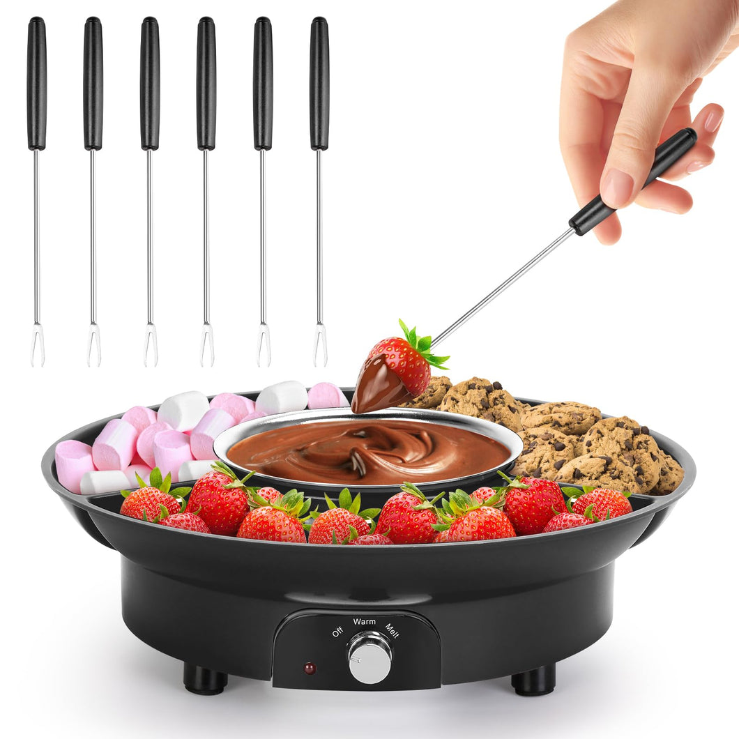 10oz MINI Electric Chocolate Melting Pot, Melting Fondue Set with 6PCS Forks, Cute Chocolate Fondue Fountain, Warmer Machine for Milk Chocolate, Cheese, Butter, Candy (Black)
