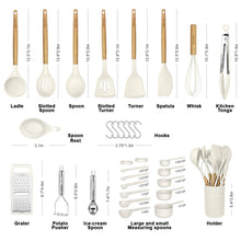 Load image into Gallery viewer, Kitchen Cooking Utensils Set,29 pcs Non-Stick Silicone Cooking Kitchen Utensils Set with Holder, Wooden Handle Silicone Kitchen Gadgets Utensil Set Spatula Turner Spoon Tongs Whisk (White)
