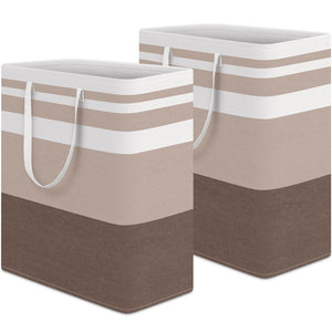 HomeHacks 2 Pack Large Laundry Baskets, Waterproof, Freestanding Laundry Hampers, Collapsible Clothes Hamper with Reinforced Handles in Laundry Room, College Dorm, Bathroom, Bedroom (Grey, 75Lx2)