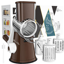 Load image into Gallery viewer, Rotary Cheese Grater Hand Crank Cheese Shredder for Fresh Cheese, Vegetable, Nuts,Non-slip Suction Base, Free Cleaning Brush Three Blades, Black