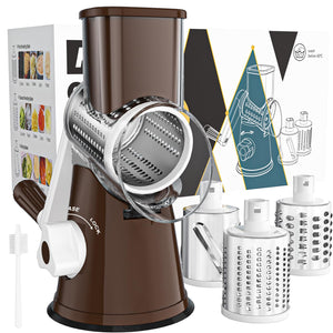 Rotary Cheese Grater Hand Crank Cheese Shredder for Fresh Cheese, Vegetable, Nuts,Non-slip Suction Base, Free Cleaning Brush Three Blades, Black