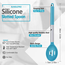 Load image into Gallery viewer, Pack of 2 Large Silicone Slotted Spoon Kitchen Skimmer with High Heat Resistant BPA Free Non Stick Cooking Ladle Strainers For Draining and Frying (Gray-Blue)