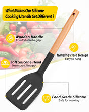 Load image into Gallery viewer, Pack of 4 Silicone Cooking Utensils Set, Non Stick Solid Spatulas and Heat Resistant Slotted Spoons with Wooden Handle, Ideal Wood Kitchen Utensils Set for Frying,Serving,Turning,Stirring (KHAKI)