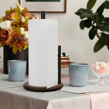 Load image into Gallery viewer, Paper Towel Holder Black, Premium Stainless Steel Kitchen Roll Dispenser, Countertop Roll Organizer with Weighted Base