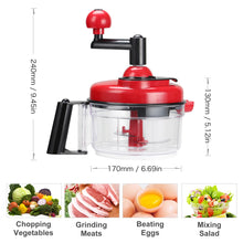 Load image into Gallery viewer, Manual Vegetable Cutter Food Processor 8 in 1 - Chopper, Mixer, Blender, Whipper, Egg Separator, Mincer, Grinder, Dicer with Clear Container 1200ml BPA Free