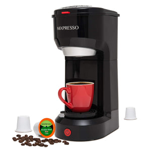 Mixpresso 2 in 1 Coffee Brewer, Single Serve & Personal Coffee Maker, Compact Size Mini, Quick Brew Technology, 14oz Red