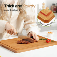 Load image into Gallery viewer, Bamboo Cutting Board, Durable Wood Cutting Boards for Kitchen with Deep Juice Grooves &amp; Built-in Handles, Ideal Charcuterie &amp; Chopping for Meat, Vegetables and Fruits Ideal Kitchen Gifts