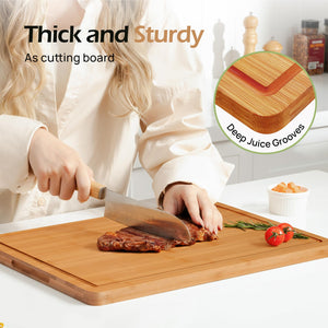Bamboo Cutting Board, Durable Wood Cutting Boards for Kitchen with Deep Juice Grooves & Built-in Handles, Ideal Charcuterie & Chopping for Meat, Vegetables and Fruits Ideal Kitchen Gifts