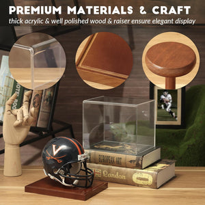 JupDec Full Siize Helmet & Mini Helmet Display Case, Large Clear Acrylic Shadow Box with UV Protection Wooden Showcase,Idea Gift for Sports Fans