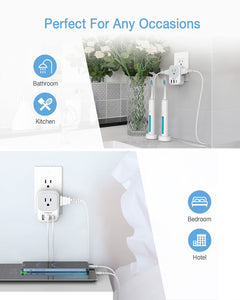 USB Wall Charger, Wall Plug Adapter Outlet Extender, TESSAN 3 Charger Block (1 USB C Port), Multi Charging Station for Cruise, Bathroom, Office, Dorm Essentials
