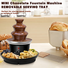Load image into Gallery viewer, 16oz Chocolate Fondue Fountain, 3-Tier MINI Chocolate Fountain with 6PCS Fondue Fork and Removal Fruits/Nuts/Treats Serving Tray for BBQ Sauce,Ranch,Nacho Cheese,Liqueurs