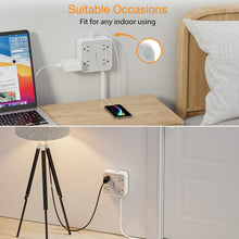 Load image into Gallery viewer, Surge Protector Flat Extension Cord Flat Plug Power Strip, 8 AC Outlets, 3 USB Charger(1 USB C Port) 3-Sided Outlet Extender, 5 Ft, 900 Joules Protection, Office Supplies, Dorm Room Essentials, Grey