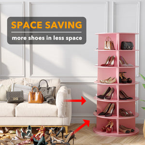 SpaceAid 7 Tier Rotating Shoe Rack Tower, Spinning Shoe Display Lazy Susan, Revolving 360 Shoe Rack Storage Round Carousel, Vertical Handbag Rotate Shoes Closet Organization (7-Tier White)