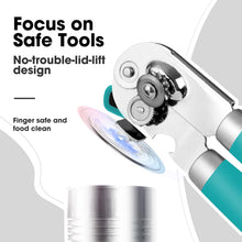 Load image into Gallery viewer, Beneno Can Opener Manual with Magnet, Hand Held Heavy Duty Can Opener with Durable Sharp Blade Smooth Edge, Big Effort-Saving Knob, Soft Grip Rubber Handle, Multifunctional Bottle Opener, Green