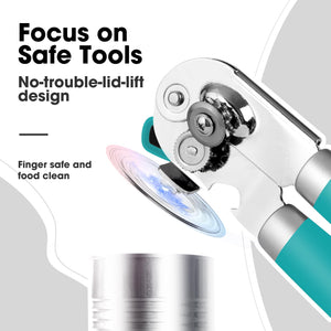 Beneno Can Opener Manual with Magnet, Hand Held Heavy Duty Can Opener with Durable Sharp Blade Smooth Edge, Big Effort-Saving Knob, Soft Grip Rubber Handle, Multifunctional Bottle Opener, Green