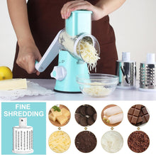 Load image into Gallery viewer, Rotary Cheese Grater Hand Crank Cheese Shredder for Fresh Cheese, Vegetable, Nuts,Non-slip Suction Base, Free Cleaning Brush Three Blades, Black