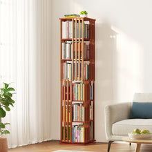 Load image into Gallery viewer, SpaceAid 6 Tier Rotating Bookshelf Tower, Bamboo Spinning Book Shelf, Revolving 360 Bookcase Storage Swivel Round Carousel, Vertical Rotate Turning Spiral Corner Organizer (6-Tier Walnut)