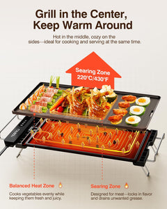 Electric Griddle with Removable Touch Panel, IPX9 Waterproof, Dishwasher-Safe, 1300W Fast Heating in 10S, 18x10" Die-Cast Nonstick Plate, Foldable Design for Family Use (4–8 People)