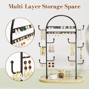 Jewelry Organizers Storage 12.9'' Earring Ring Bracelet Holder Display Stand Necklace Tree With Wooden Tray Black