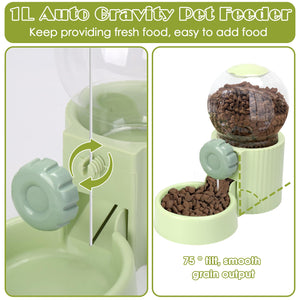 Hanging Automatic Pet Food Water Dispenser, 1L Auto Gravity Pet Feeder and 1L Water Dispenser Set, 34oz Cage Cat Dog Food and Water Dispenser for Kitten Puppy Bunny Guinea Pig (White)