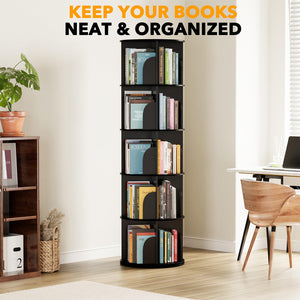 SpaceAid 4 Tier Rotating Bookshelf Tower, Spinning Bookcase Lazy Susan, Revolving 360 Book Shelf Storage Round Carousel, Vertical Rotate Turning Spiral Corner Organizer, White