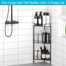 Load image into Gallery viewer, 4 Tier Floor Standing Corner Shower Caddy Organizer Shelf with Hooks, Bathroom Shelves Stand Rack, Black