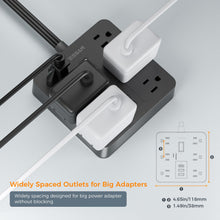Load image into Gallery viewer, Black Surge Protector Power Strip, TESSAN Flat Plug Extension Cord 5 FT with 6 Outlets 3 USB Charger (1 USB C), 1700J Protection Multiple Outlets Charging Station for Home, Office, College Dorm Room