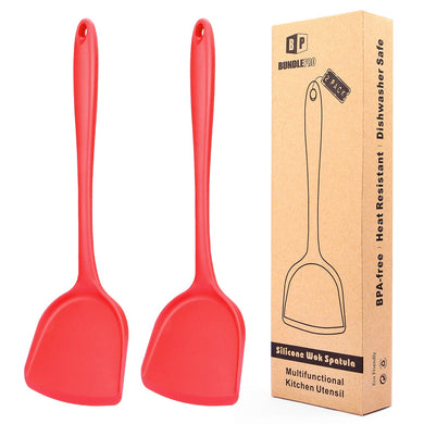 Pack of 2 Silicone Wok Spatula, Non-Stick, Heat Resistant, Easy to Clean and Dishwasher Safe, Seamless Kitchen Utensil for Cooking, Baking, Stir-Fry (Black)