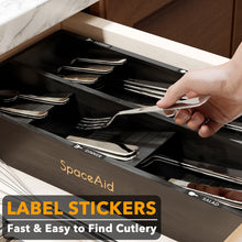 Load image into Gallery viewer, SpaceAid Bamboo Silverware Drawer Organizer with Labels, Kitchen Utensil Tray Holder Organizer for Flatware, Cutlery, Spoon and Knives Drawer Storage Organization (Natural, 6 Slots)