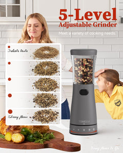 Electric Salt and Pepper Grinder, Stainless Steel Rechargeable Salt and Pepper Grinder Set with 4.5 oz Large Capacity, 1.8" Wide Mouth, Adjustable Coarseness, Ideal for Kitchen